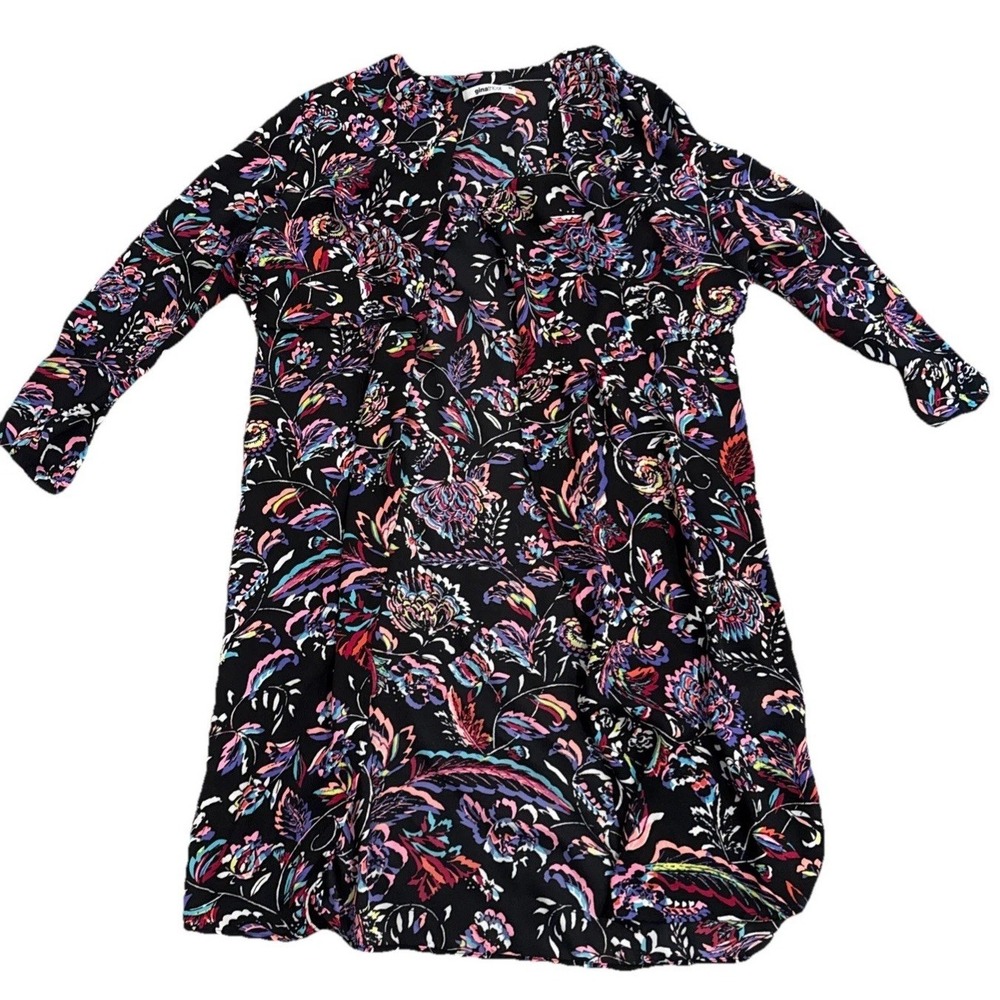 Black Floral Sheer Kimono Cardigan Duster Cover Up Medium Beachy Resortwear Boho